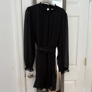 Black Long Sleeve Sheer Arms Dress with elastic waste and Belt. Size XL